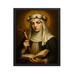 Saint Catherine of Siena framed print on a plain backdrop in size 16"x20".