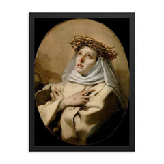 Saint Catherine of Siena framed print on a plain backdrop in size 18"x24".