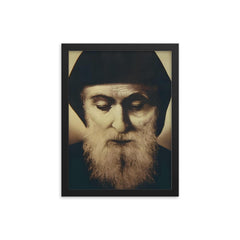 Saint Charbel framed print on a plain backdrop in size 12"x16".