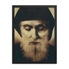 Saint Charbel framed print on a plain backdrop in size 18"x24".