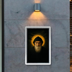 Saint Charbel in cedar darkness and gold light poster 2