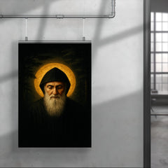 Saint Charbel in cedar darkness and gold light poster 4