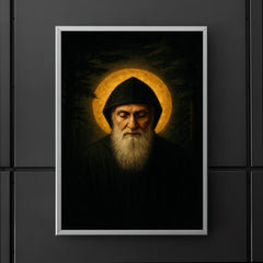 Saint Charbel in cedar darkness and gold light poster 5