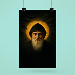Saint Charbel in cedar darkness and gold light poster 6