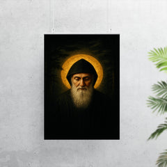 Saint Charbel in cedar darkness and gold light poster 7