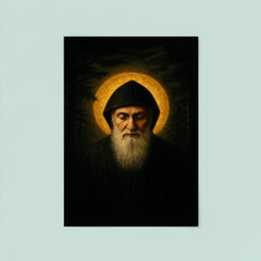 Saint Charbel in cedar darkness and gold light poster 8