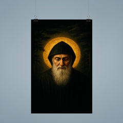 Saint Charbel in cedar darkness and gold light poster 9