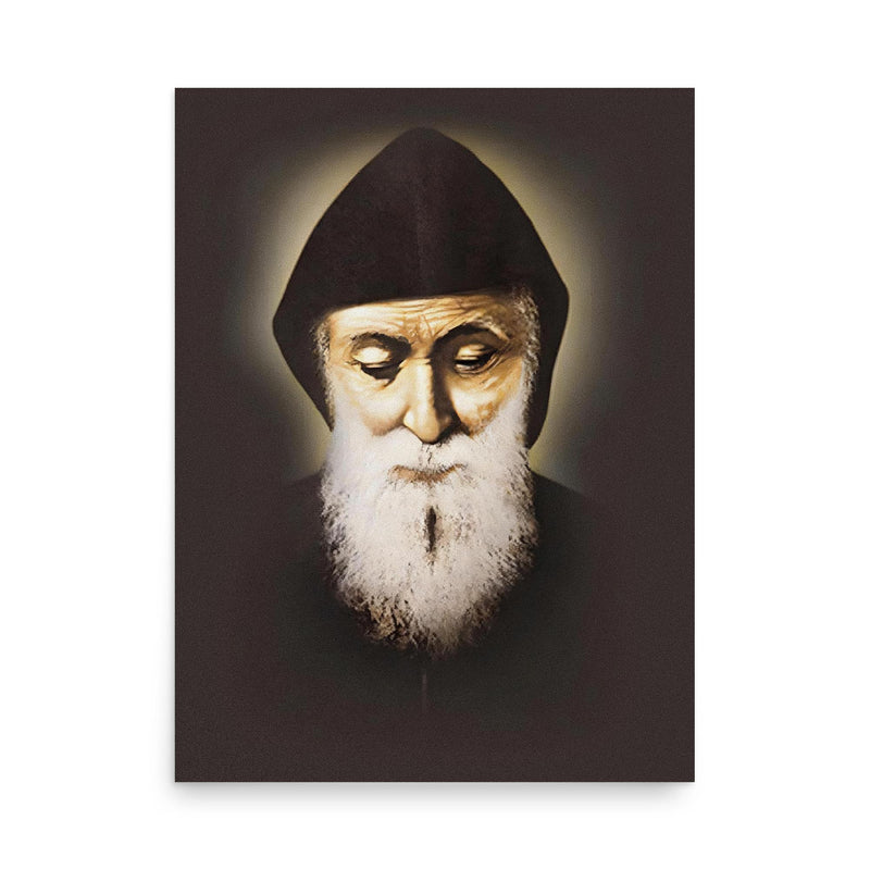 Saint Charbel Makhlouf poster on a plain backdrop in size 18