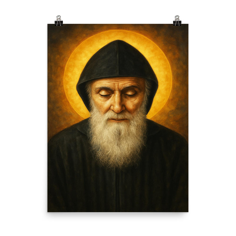 Saint Charbel Makhlouf poster on a plain backdrop in size 8