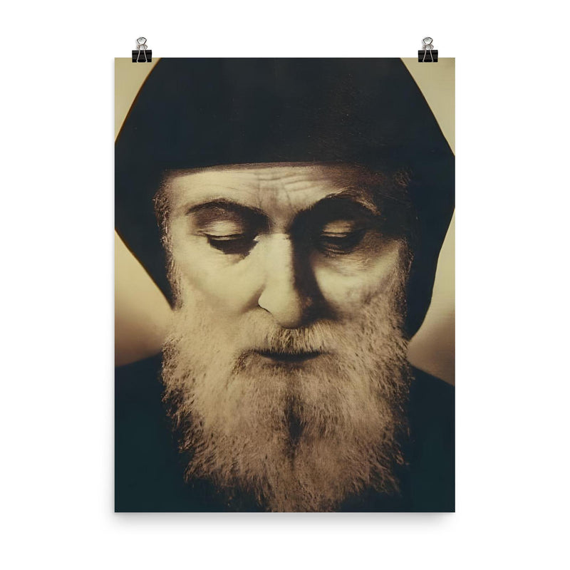 Saint Charbel poster on a plain backdrop in size 8