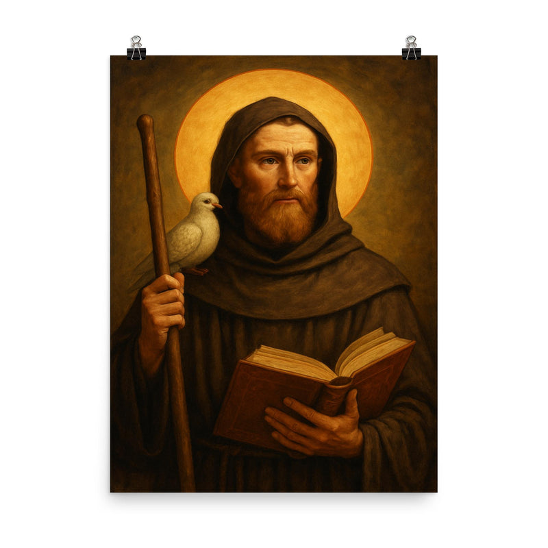 Saint Columba poster on a plain backdrop in size 8