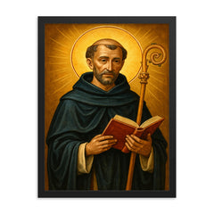 Saint Dominic of Silos framed print on a plain backdrop in size 18"x24".