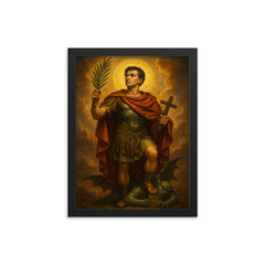 Saint Expeditus trampling delay with a martyr's palm framed print mockup 12x16