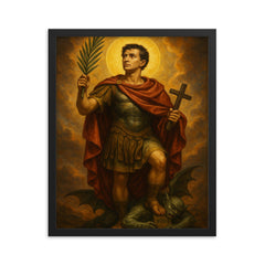 Saint Expeditus trampling delay with a martyr's palm framed print mockup 16x20