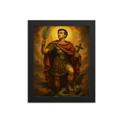 Saint Expeditus trampling delay with a martyr's palm framed print mockup 8x10