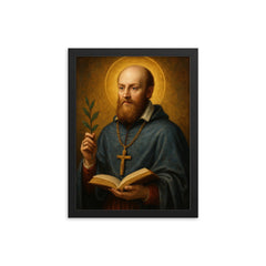 Saint Francis de Sales framed print on a plain backdrop in size 12"x16".