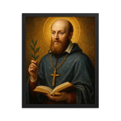 Saint Francis de Sales framed print on a plain backdrop in size 16"x20".