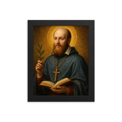 Saint Francis de Sales framed print on a plain backdrop in size 8"x10".