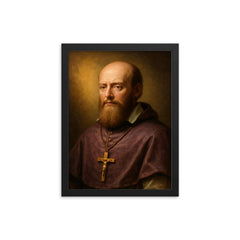 Saint Francis de Sales portrait framed print on a plain backdrop in size 12"x16".