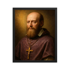 Saint Francis de Sales portrait framed print on a plain backdrop in size 16"x20".