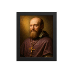 Saint Francis de Sales portrait framed print on a plain backdrop in size 8"x10".