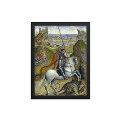 Saint George and the Dragon by Rogier van der Weyden, 1432-1435 framed print on a plain backdrop in size 12"x16".