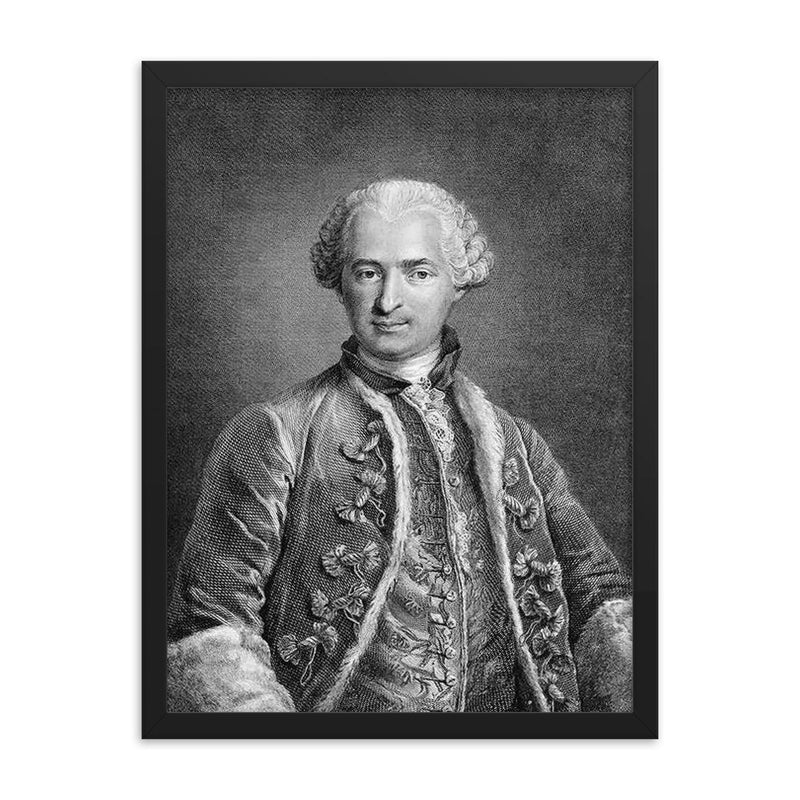 Saint Germain framed print on a plain backdrop in size 18