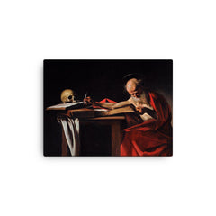 Saint Jerome in His Study by Caravaggio canvas print on a plain backdrop in size 12"x16".