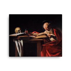 Saint Jerome in His Study by Caravaggio canvas print on a plain backdrop in size 16"x20".
