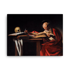 Saint Jerome in His Study by Caravaggio canvas print on a plain backdrop in size 18"x24".