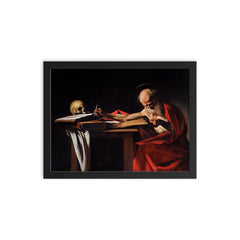 Saint Jerome in His Study by Caravaggio framed print on a plain backdrop in size 12"x16".
