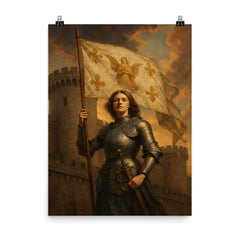 Saint Joan of Arc banner at Orléans walls poster on a plain backdrop in size 8"x10".