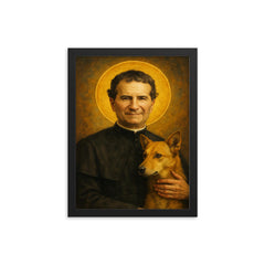 Saint John Bosco framed print on a plain backdrop in size 12"x16".