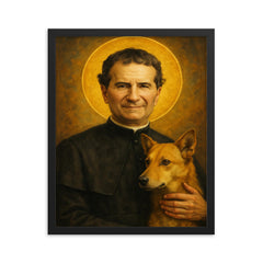 Saint John Bosco framed print on a plain backdrop in size 16"x20".
