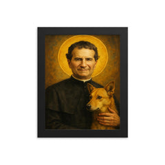 Saint John Bosco framed print on a plain backdrop in size 8"x10".