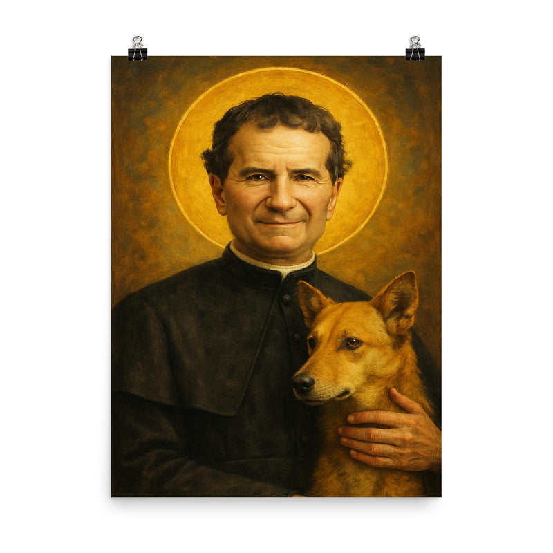 Saint John Bosco poster on a plain backdrop in size 8