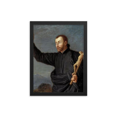 Saint John Francis Regis framed print on a plain backdrop in size 12"x16".