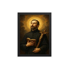 Saint John Francis Regis framed print on a plain backdrop in size 12"x16".