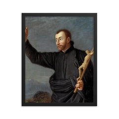Saint John Francis Regis framed print on a plain backdrop in size 16"x20".