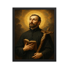 Saint John Francis Regis framed print on a plain backdrop in size 16"x20".