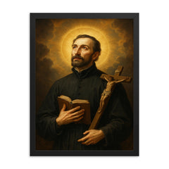 Saint John Francis Regis framed print on a plain backdrop in size 18"x24".
