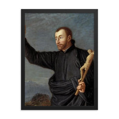 Saint John Francis Regis framed print on a plain backdrop in size 18"x24".