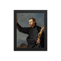 Saint John Francis Regis framed print on a plain backdrop in size 8"x10".