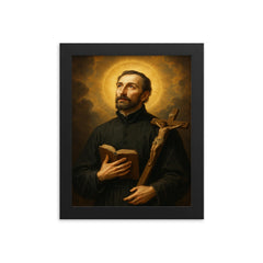 Saint John Francis Regis framed print on a plain backdrop in size 8"x10".
