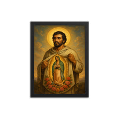 Saint Juan Diego framed print on a plain backdrop in size 12"x16".