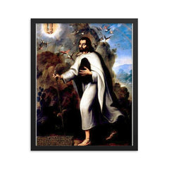 Saint Juan Diego framed print on a plain backdrop in size 16"x20".