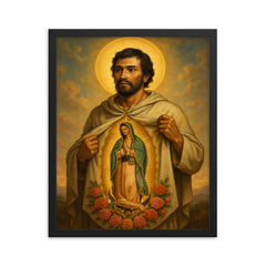Saint Juan Diego framed print on a plain backdrop in size 16"x20".