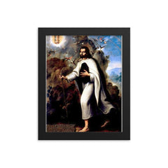 Saint Juan Diego framed print on a plain backdrop in size 8"x10".