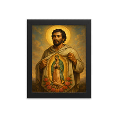 Saint Juan Diego framed print on a plain backdrop in size 8"x10".
