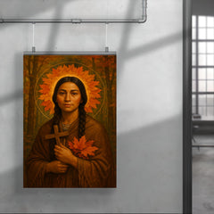 Saint Kateri Tekakwitha woodland halo of autumn leaves poster 4